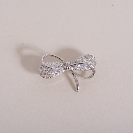 Ribbon / Bow Sliver Crystal Pin Brooch