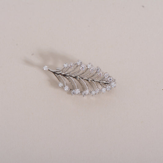 Leaf Sliver / Gold Plated Crystal Pin Brooch
