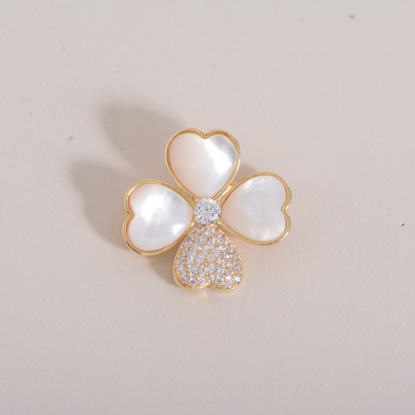 Lucky Clover Pearl Gold Plated Crystal Pin Brooch