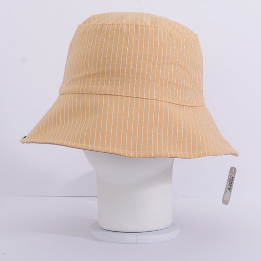 [Helen] Pink / Beige Brown / Yellow Reversible Thin Stripes Wide Bucket Hat Unisex