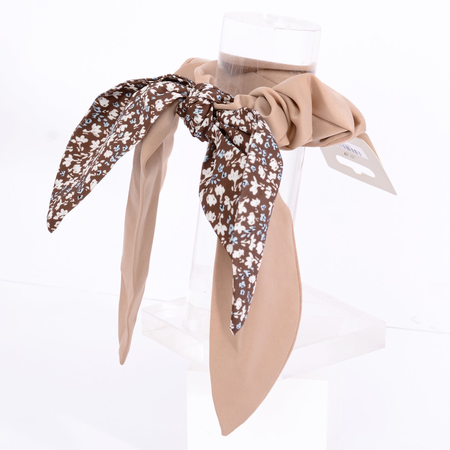 [Helen] Black / Brown Large Big Bow Floral Flower Ribbon Satin Scrunchie Elastic Hair Tie