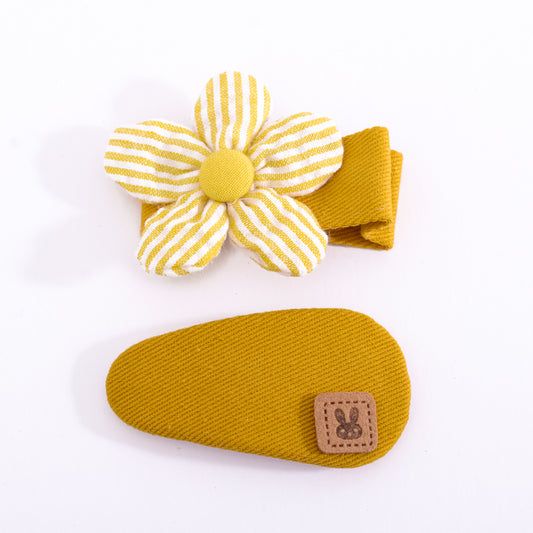Pink / Yellow / Blue Striped Flower Rabbit 2 Pieces Cloth Hair Clips Kids