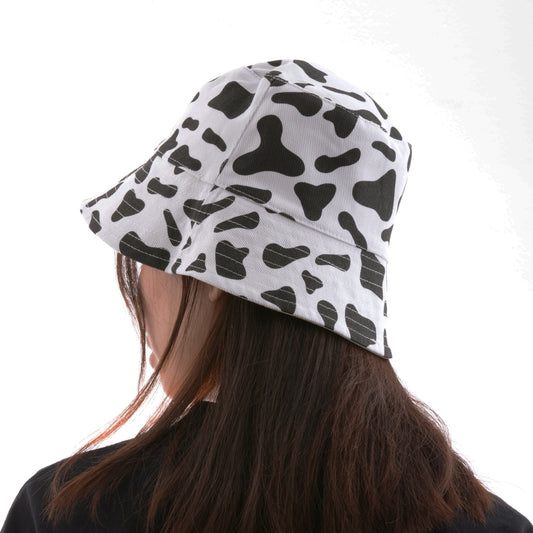 [Helen] Beige / Grey Reversible Cow Prints Wide Bucket Hat Unisex