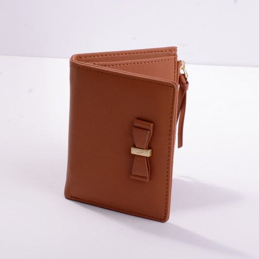 Korean Solid Colour Brown Tan Ribbon Multi-card Pocket Short Wallet Coin Pouch Women Clutch