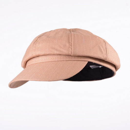 Dark Grey / Tan Beige Brown / Grey Stripe Baret / Beret Hat with Tongue Pepper Cake Hat
