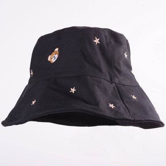 [Helen] Cute Pink / Black Bear Star Reversible Wide Bucket Hat Unisex