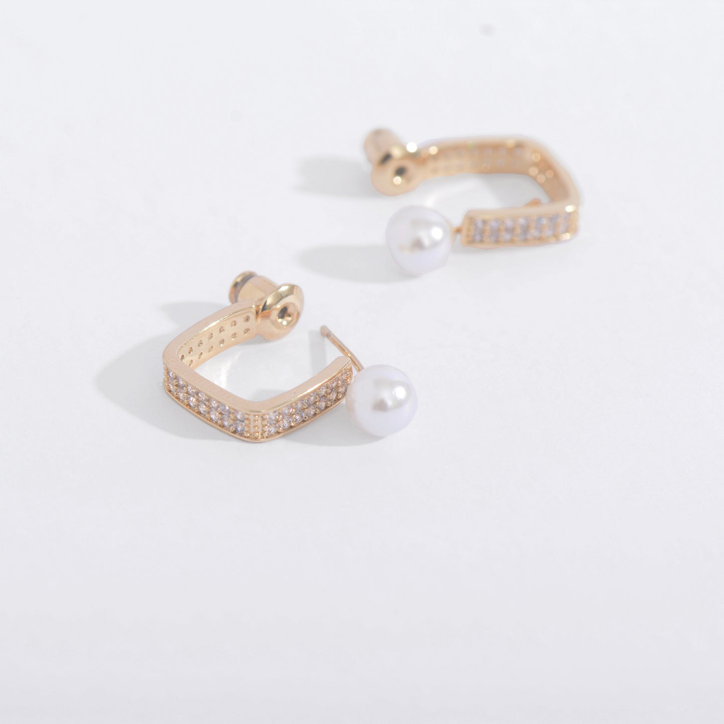 Square Sliver / Gold Plated Pearl Earrings
