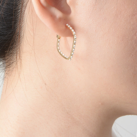 Gold Plated Pearl Rounded Square Hoop Earrings