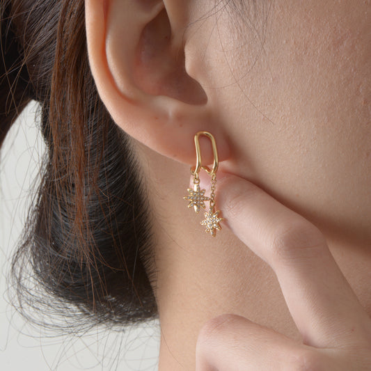 Gold Dangling Crystal Stars Earrings